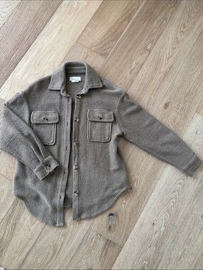 Anthropologie Taupe Knit Button-Up Shacket